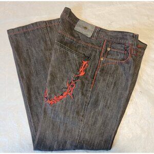 Russo Exclusive Underground Denim Jeans Mens 34x29.5 Black Red Stitch Y2K